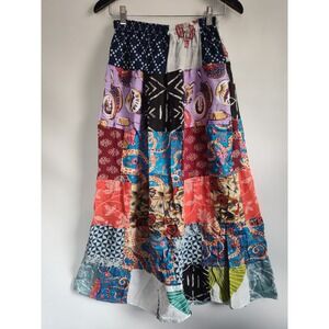New Patchwork Maxi Skirt OS Boho Peasant Flowy 100% Cotton Long Modest Whimsical